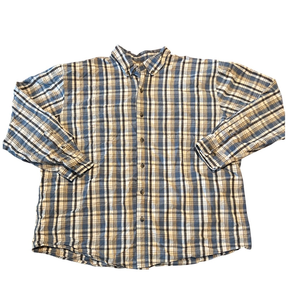 C.E. Schmidt Workwear Men's Plaid Long Sleeve Button‎ Up Shirt 2X Blue Tan